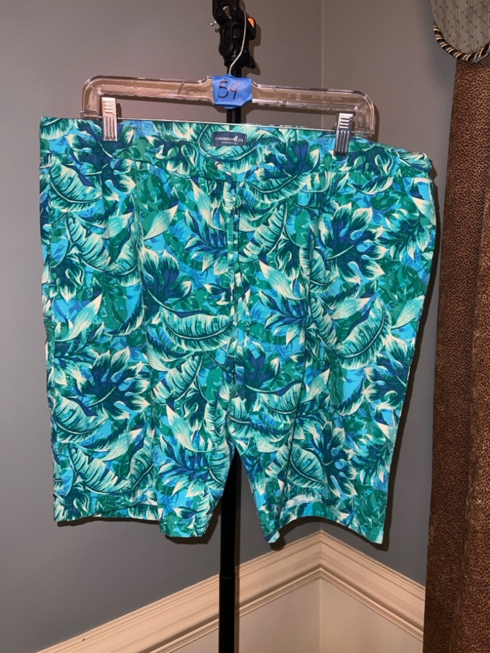 Caribbean Joe Men's Tropical Leaf‎ Print Shorts - Teal Green Blue